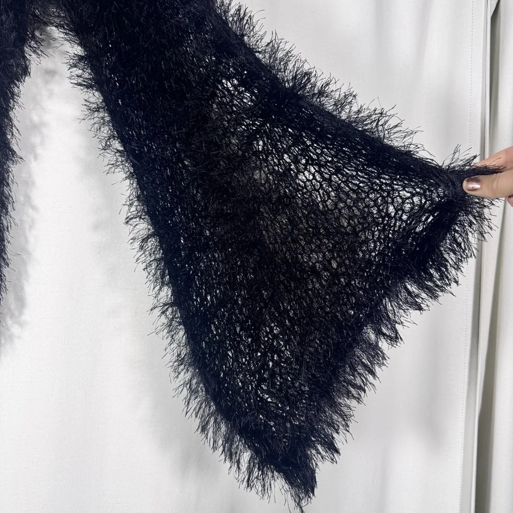 Vintage Style Black Eyelash Knit Scarf